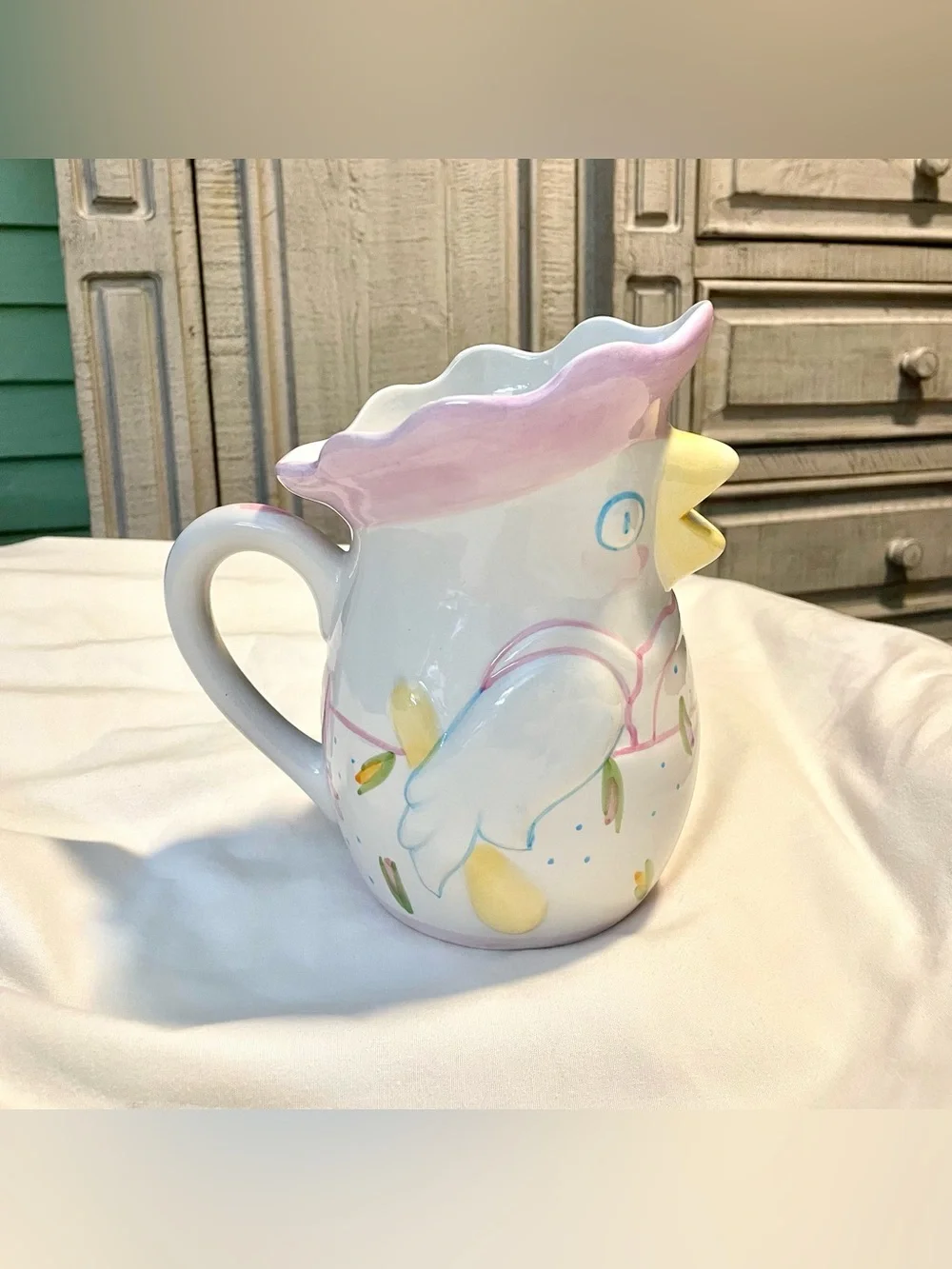 “Good Luck” Rooster Ceramic Pitcher -Alcobaca, Portugal -Farmhouse -#1895